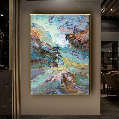 100% handmade abstract thick oil beautiful oil painting palette knife painting canvas painting for room home decoration frameles
