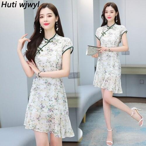 2021 Floral Chiffon Casual Boho Beach Dress Summer Plus Size Vintage Sexy Club Mini Sundress Women Bodycon Elegant Party Vestido