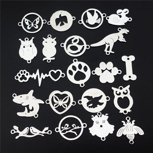 Stainless Steel Connectors Snail Birds Owl Dog Bone Bear Paw Bee Butterfly Swan Diy Bracelet Jewelry Findings Component 5pcs lot