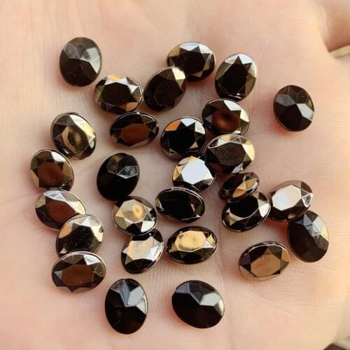 8*10mm 100pcs Gun Black Oval Resin Rhinestone trim stones and crystals DIY costume Button -S663