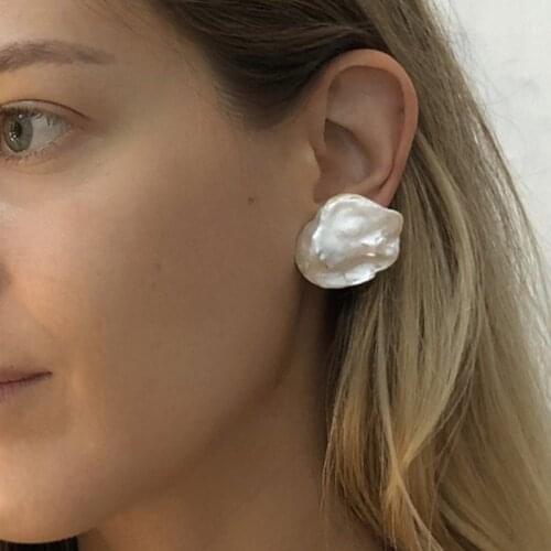 925 Silver Freshwater Baroque Pearl Oversized Retro Charming Engagement Wedding Stud Earrings Handmade Jewelry for Women Gift