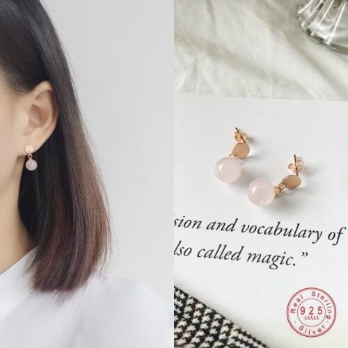 925 Sterling Silver Exquisite Pink Crystal Stud Earrings Women Charm Classic Sweet Romantic Engagement Gift Jewelry