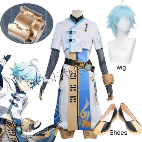 Anime Game Genshin Impact Chongyun Battle Uniform Handsome Daily Outfit Cosplay Costume Halloween Men women Halloween wig shoes