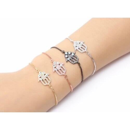 Gold silver Chain micro pave cz Zircon Cubic Zirconia bracelet rope adjusted Macrame eb345 buddha hand Bangle Jewelry gift
