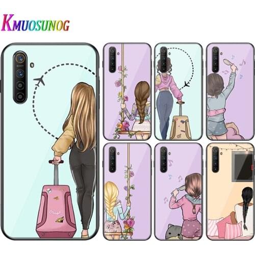 For OPPO A5 A9 2020 F7 Phone Cover Shell Friends BFF Two Girls for OPPO Reno 2 Z 2Z 2F 3 4 Pro 5G Bright Black Phone Case