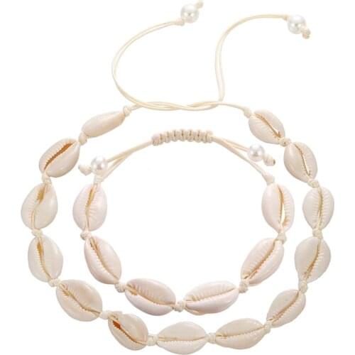 Summer White Shell Choker Necklace for Women Seashell Bracelets Rope Chain Shell Necklace Beach Women Girls Bohemian Jewelry