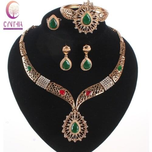 Zircon Beads Collar Jewelry Sets For Women Fine Accessories Wedding Bridal Crystal Pendant Statement Necklace Earrings Ring