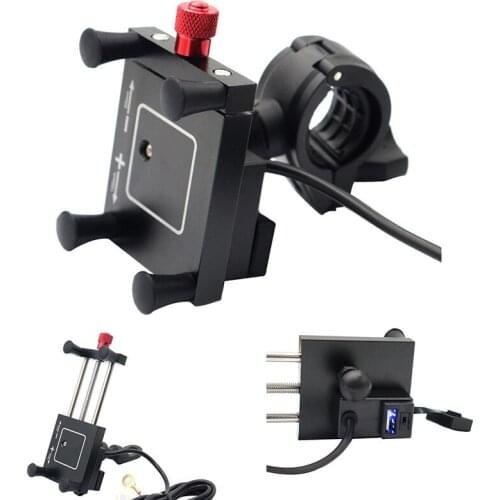 DC12-24V Universal Waterproof Aluminum Motorcycle Phone Navigation Fixed Holder with 5V/2.1A USB Charger interface 360 degree