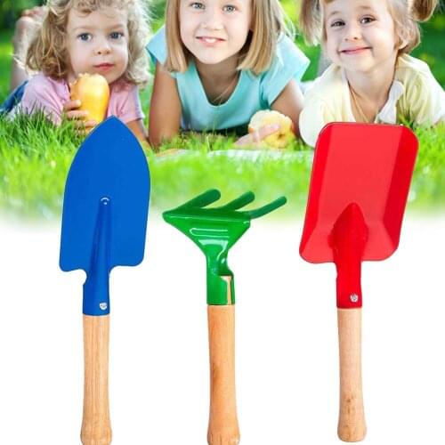 Kids Gardening Tools Wooden Handle Playing Sand Toys Pruner Garden 3PCS/Set Mini Trowel Rake Children Garden Tools