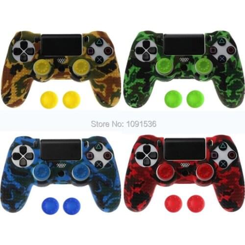 For PlayStation Dualshock 4 PS4 Pro Slim Controller Anti-slip Silicone Case Skin & 2 Analog Thumb Sticks Grip Cover Caps