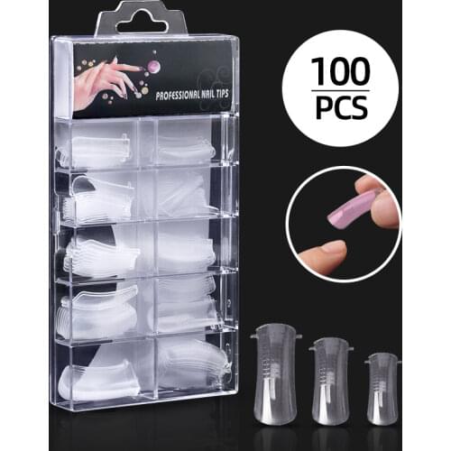 100pcs Clear Nail Forms Acrylic False Fake Nails Full Cover Quick Building Mold Tips Dual Forms Nail Finger Extension