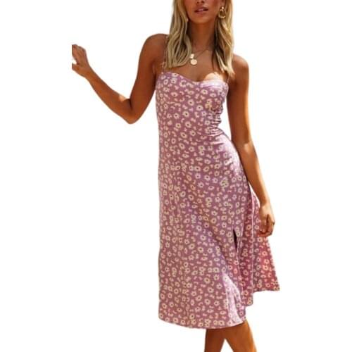 Hirigin Womens Summer Boho Long Dress Spaghetti Strap Floral Printed Evening Party Beach Dresses Sundress