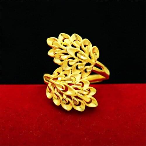 Yellow Gold Color Rings for Women Double Leaf Engagement Ring Adjustable Anel Wedding Bands Bridal Jewelry Accessory Bague Gifts