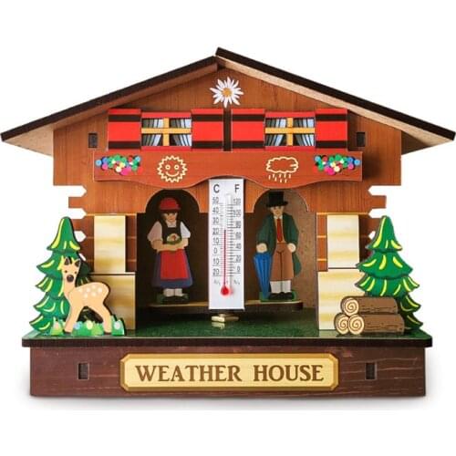 Creative Wooden House Barometer Thermometer Wall Mounted Weather Hygrometer Home