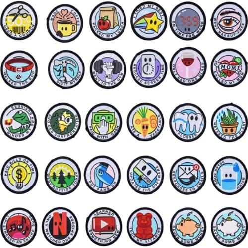 100pcs/lot Round Woven Label Embroidery Patch Fun Flower Fruit Strange Things Clothing Decoration Sewing Accessory Diy Applique