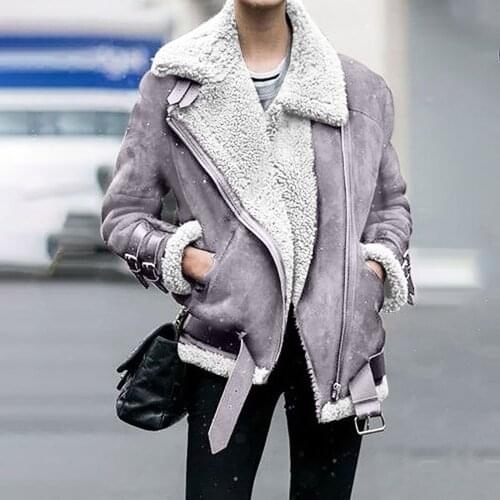 Fur Long Sleeved Loose Belt Warm Womens Jacket Lamb Wool Winter Thickened Locomotive Lapel Female Coat Black Chic Jacket#f3