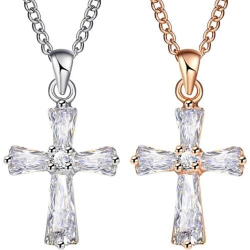 Fashion Cross Pendant Necklaces For Woman Crystal Pendant Cubic Zirconia Long Necklace Jewelry Wholesale