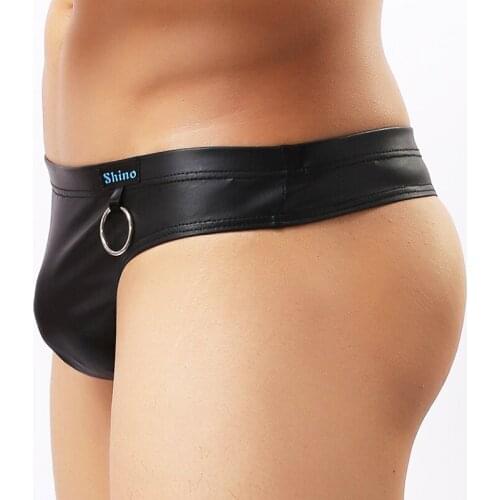 Men Underwear Thongs Sexy Faux Leather Underpants Pouch Thong G-String Male Panties