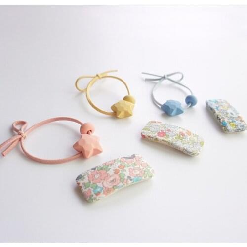 Floral Fabric Rectangular Hair Clip Star Hair Rope Combination Set Hair Accessories