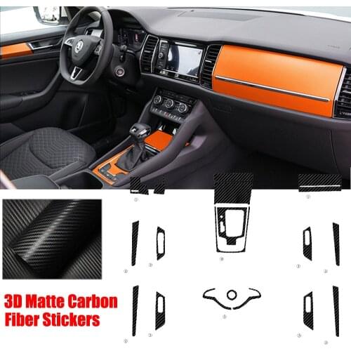 A Set Interior Matte Carbon Fiber Center Console Durable Wrap Protector Vinyl Decoration Sticker For Skoda Kodiaq