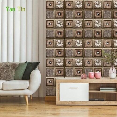 New 3D Flowers Pattern Retro Tiles Wall Sticker 30*30cm Kitchen Bathroom Tile Decoration Wallpaper Removable DIY Vinly Art Mural