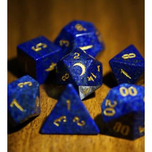 Natural Lapis Lazuli Engrave Stone Dice Gems Carving Polyhedral Dice D4 D6 D8 D10 D12 D20 D% Dice For DND RPG COC Table Game