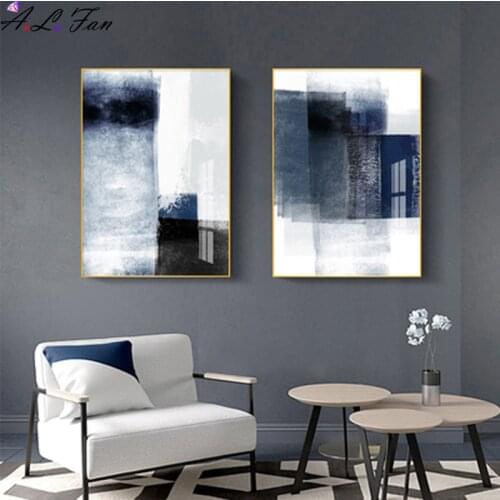Nordic abstract painting minimalist decoration blue gradient graffiti wall art poster frames canvas for home cuadros decoration
