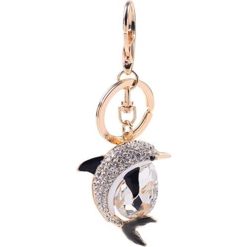 New Fashion Cute Glass Dolphin Keychain Exquisite Car Dolphin Keychains Female Bags Pendant Accessories Key Chains