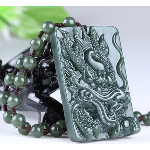 Natural Xinjiang Hetian Jade Dragon Pendant Necklace Chinese Jadeite Jewelry Charm Carved Amulet Fashion Gifts for Women Men