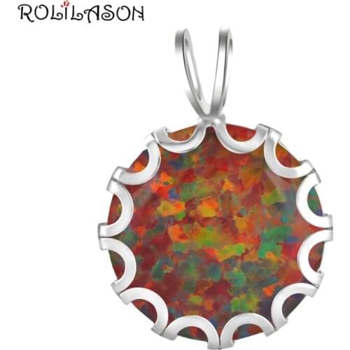 Office Style Simple But Gorgeous Pendant Orange Fire Opal Silver Stamped Fashion jewelry Necklace Pendants Round shape OP543