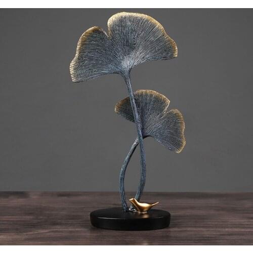Resin Wood Ginkgo Leaf Sculpture Room Decoration Art Figurine for Living Room