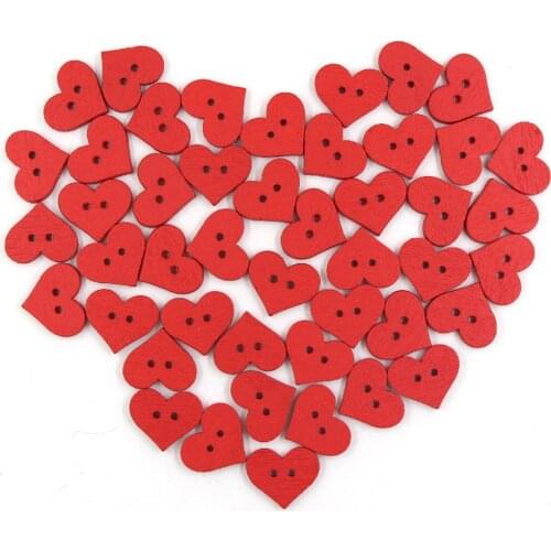 50Pcs 15x12mm 2-Holes Wooden Button Red Heart Buttons DIY Crafts For Bags/Clothes Sewing Decorative Button Handmade Accessories
