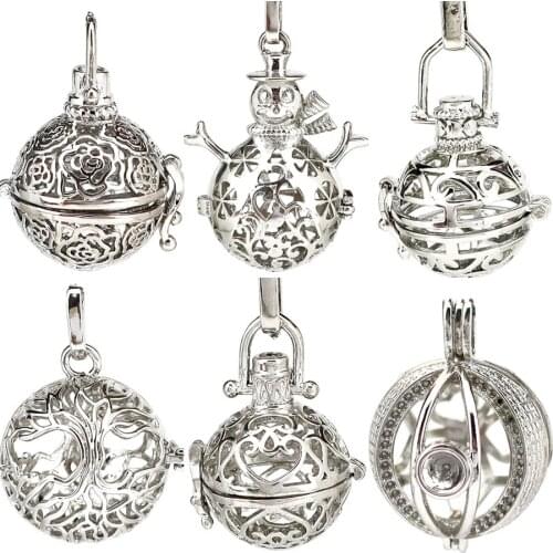 1pc Silver Snowman Crystal Eye Flower Tree Ball Lava Rock Aroma Filigree Pendant Essential Oil Diffuser Boho Locket Pendant