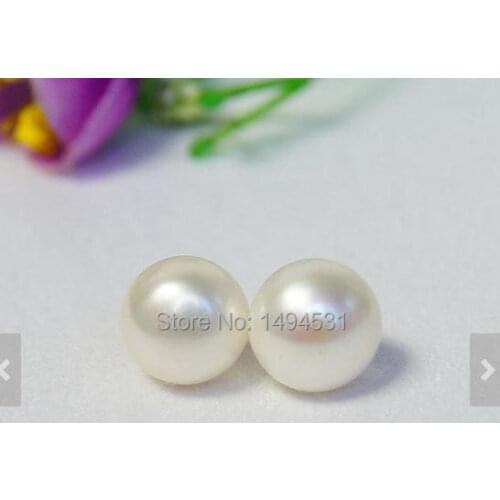 Wholesale Pearl Jewelry, 12MM White Color Genuine Freshwater Pearl Stud Earrings,S925 Sterling Silvers ,Bridesmaid Wedding Gift