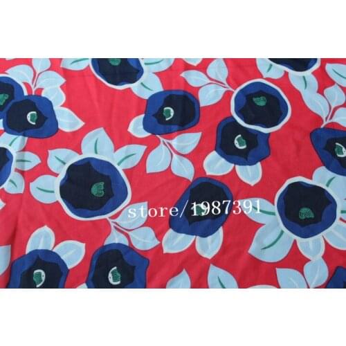 150cm width Chiffon crepe fabric big flowers pattern red background can see through for skirt suit-dress headband CH-8172