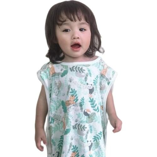 1layer70% bamboo+30% cotton Newborn Sleeveless Baby Sleeping Bag Cartoon Bear muslin Kids Warm Sleeping Bag Printing Pattern S2