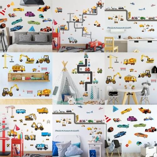 Sport Car Wall Sticker Boy Traffic Engineering Vehicle Excavator Bus Sticker for Chilidrens Room Background Bedroom Wall Decor