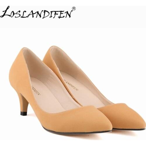Fashion Big size 35-42 women nude color high thin heels pumps brand slip on pointed toe suede dress shoes
