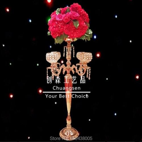 Flower Vase Crystal Candle Holder Metal Candalabra Festival Wedding Centerpiece Party Decoration Candle Stand Iron Candlestick