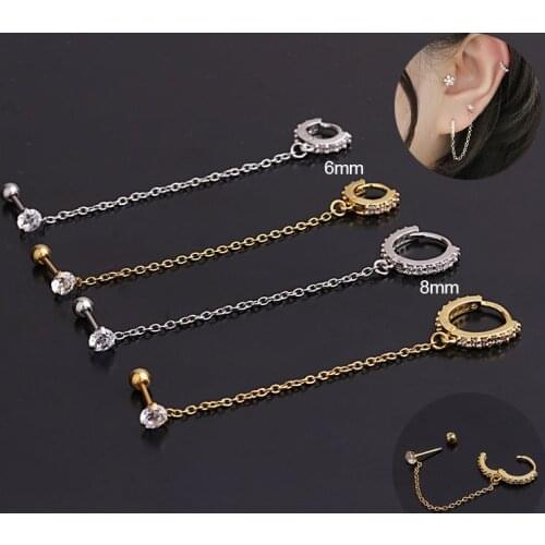 1Piece Bar Diameter 0.8mm Unusual Double Pierced Chain Stud Earrings for Women 2020 Trend Jewelry Earrings Gift for Women