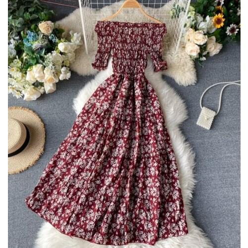 Womens spring summer runway elastic slash neck dress female sexy off shoulder beach chic dress TB323