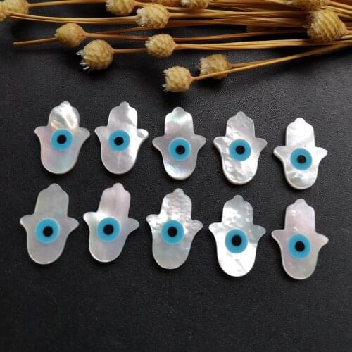 10pcs/lot 12x16mm Natural Hamsa Blue Evil Eye Mother of Pearl shell for DIY Jewelry Turkey Evil Eye Fatima Cut Mother Pearl