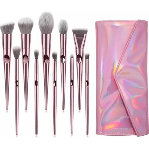 10Pcs Cosmetic Makeup Brush Profession Soft Hair Makeup Brushes Set with Metal Handle Foundation Powder Blush Brush Beauty Tools