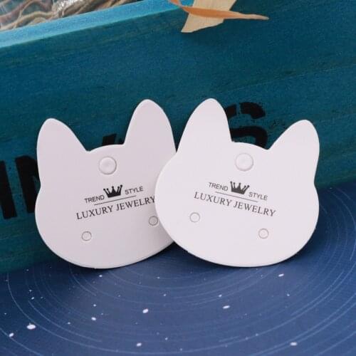 100pcs/lot 3.6x3.6cm White Luxury Jewelry Earring Paper Cards Cute Cat Shape Cards Earring Packing Cards Cards Hang Tags Labels