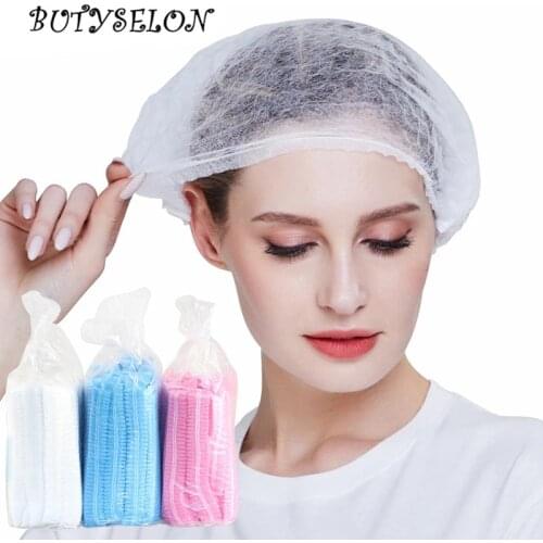 100pcs Disposable Pleated Elastic Mesh Shape Non-woven For Eyelash Extension Bath Hat Clear Waterproof Hair Hat Shower Cap