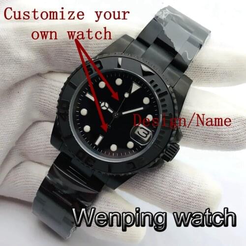 Bliger 40mm Top Sterile Watch Black PVD Case Sapphire Glass Ceramic Bezel Black Dial 24 Jewels NH35 Movement Automatic Watch