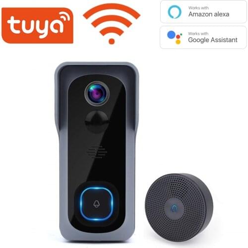Tuya Wireless WiFi 1080P Video Doorbell with Battery USB Chime Compatible with Google and Alexa, Waterproof doorbell Smart lIfe