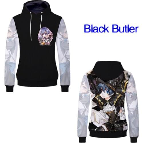 Black Butler Ciel Phantomhive Anime Long Sleeve Hoodies Cosplay Costume Cartoon Coat Casual Hooded Sweatshirt mens hoodies