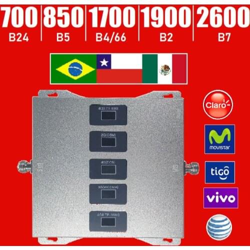 Chile Brazil Mexico Canada USA Free Return Shipping 5-Band 5G 4G signal Amplifier Booster Cellular 3G Repeater Band 28 7 5 4 2