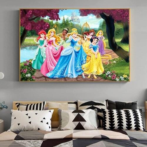 Disney Princess Home Decoration Cartoon Girl Oil Canvas Painting The Wall Art Poster and Print Wall Art Picture for Living Room